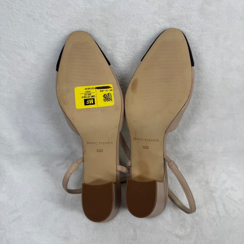 Marc Fisher Beige Leather Black Suede Cap Toe Slingback Block Heel Pumps 9.5 - Picture 2 of 14